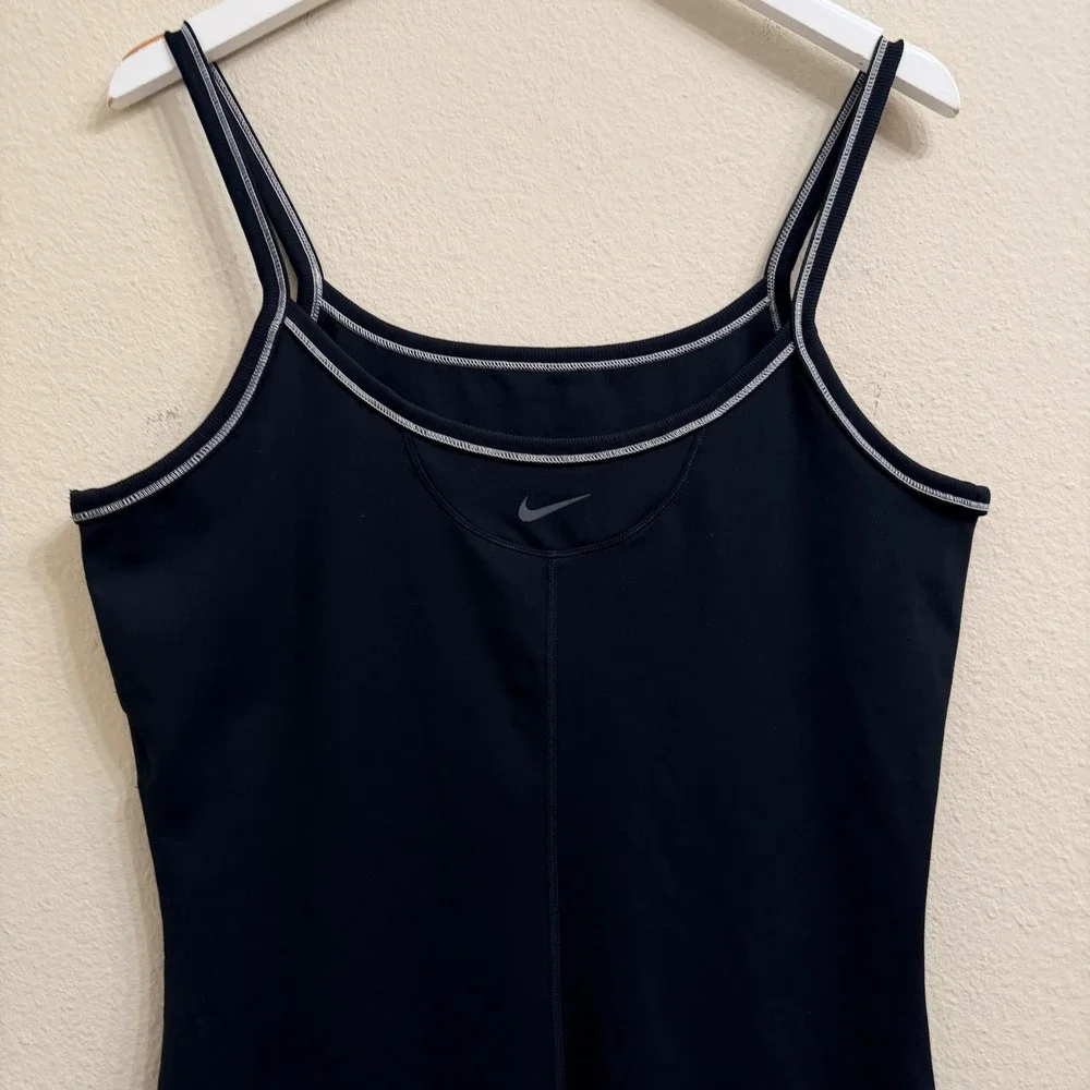 Nike One Dri-FIT Short Bodysuit Black Contrast Stitch Athletic Romper XL Sporty